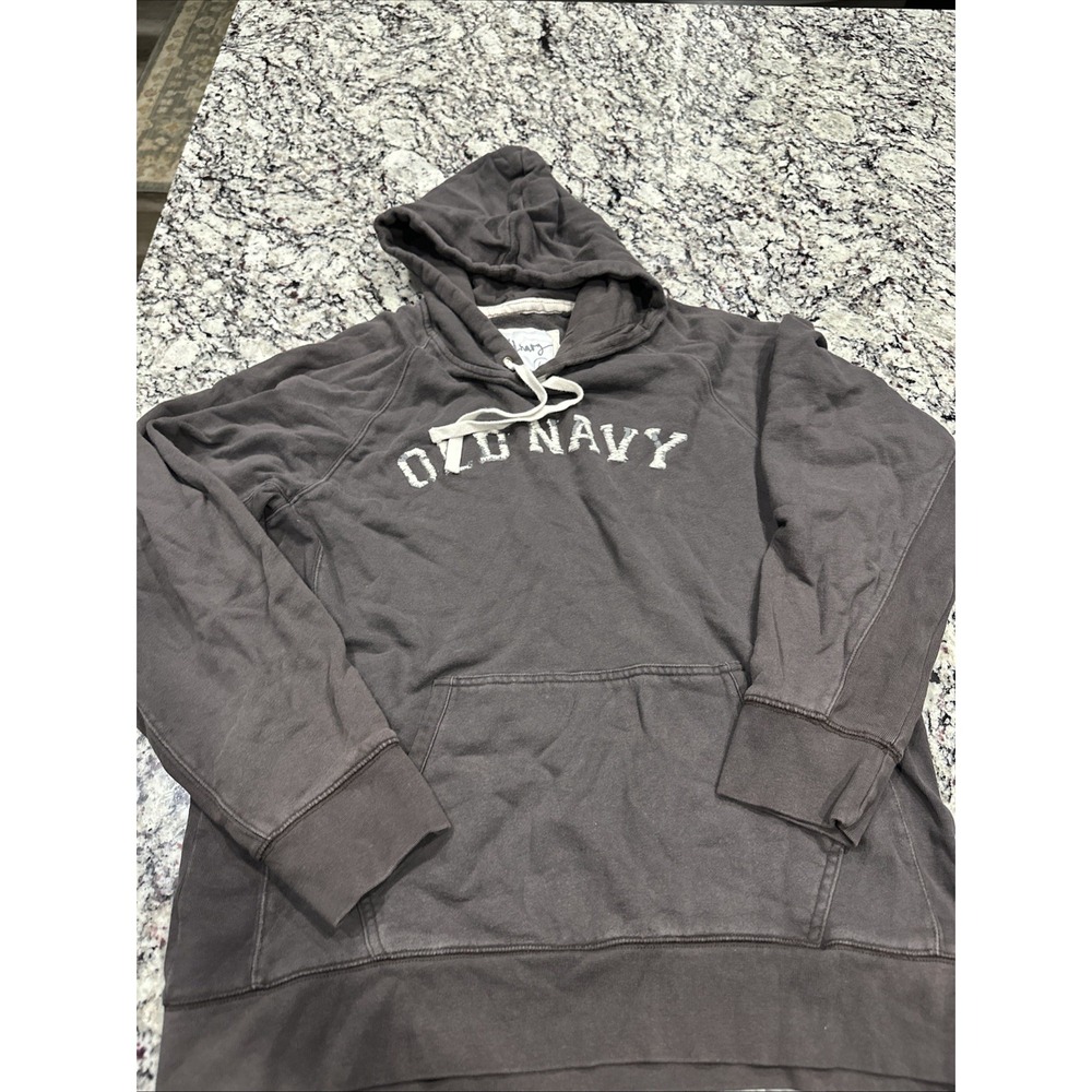 VTG Style OLD NAVY LOGO FLEECE Hoodie‎ Spell Out XL Dark Gray Men's 2007